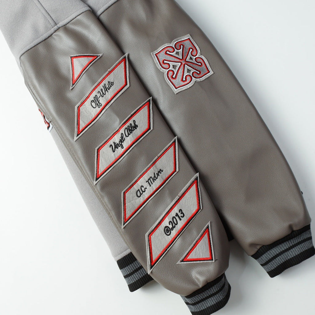 OFF WHITE Embroidered rhinestone filled down cotton jacket baseball uniform