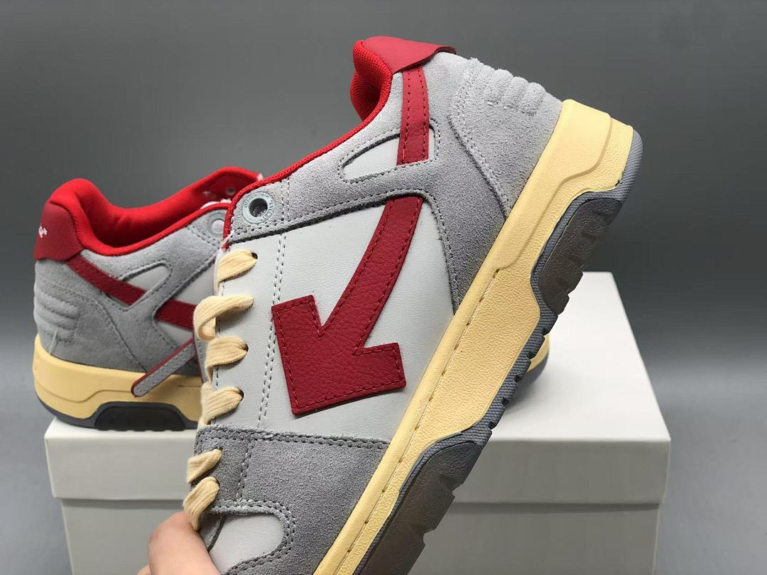 OFF-WHITE Out Of Office OOO Low Tops Light Grey Red