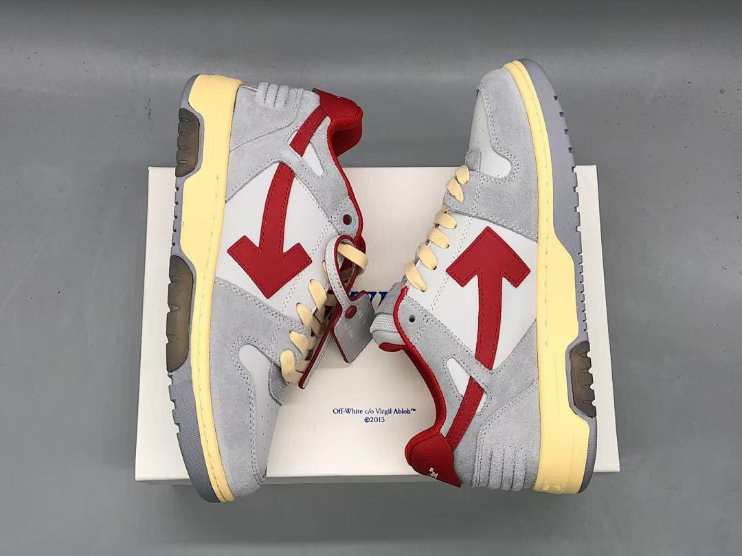 OFF-WHITE Out Of Office OOO Low Tops Light Grey Red