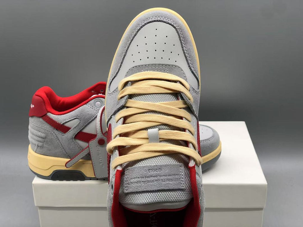 OFF-WHITE Out Of Office OOO Low Tops Light Grey Red