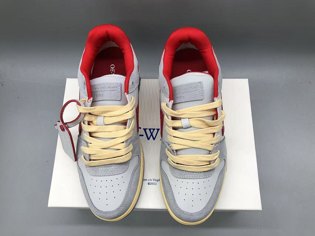 OFF-WHITE Out Of Office OOO Low Tops Light Grey Red