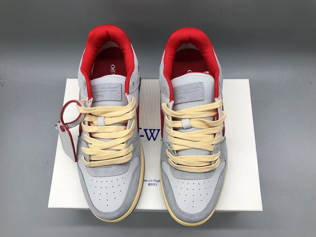 OFF-WHITE Out Of Office OOO Low Tops Light Grey Red
